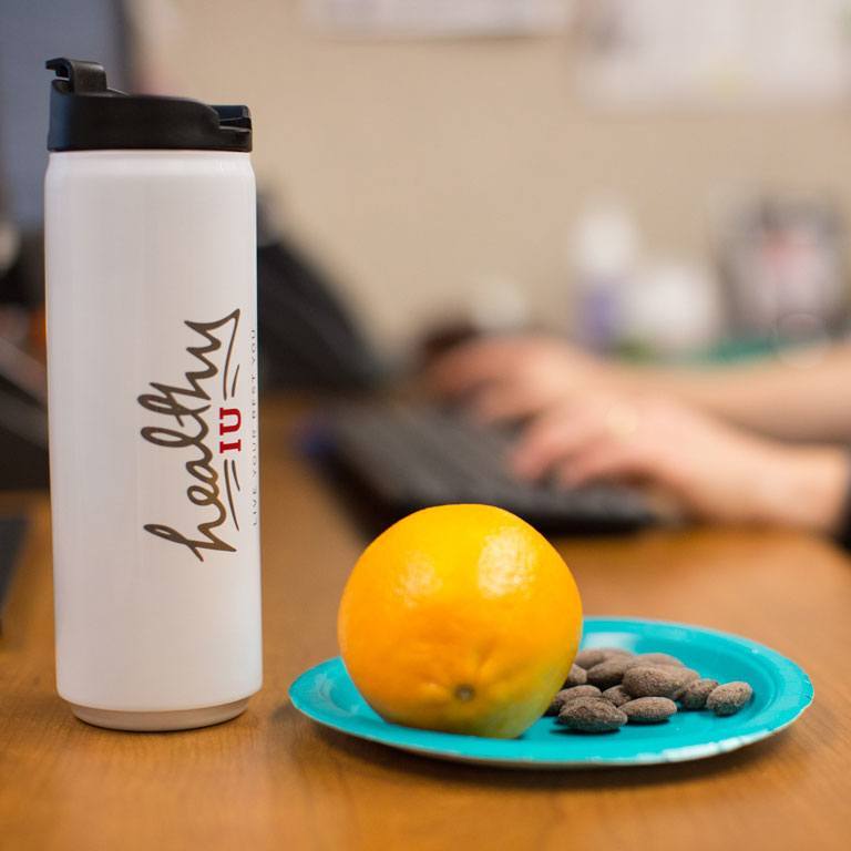 Healthy IU water-bottle and healthy snack